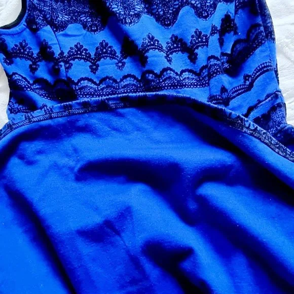 Chicaboom, black + blue, fit + flare, high neck, sleeveless, short dress - Picture 6 of 9